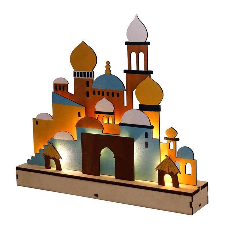 B Wooden Eid Mubarak LED Night Light Muslim Ramadan Decor For Home Islamic Muslim Party Mubarak Decor Party Supplies Durable