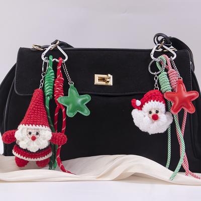 Weihnachten Weihnachtsmann Schlüsselanhänger DIY Häkel-Taschenanhänger 5-Punkt-Stern Anhänger Handgefertigtes Zubehör für Rucksack Geldbörse