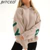 BITCED Damenmode Print Verdicktes Vielseitiges Langarm Oversize Kapuzensweatshirt