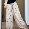 Plus Size Women's Summer Thin Loose Lantern Pants - High-Waist Slimming Polka Dot Casual Trousers with Cuffed Anti-Wrinkle Design