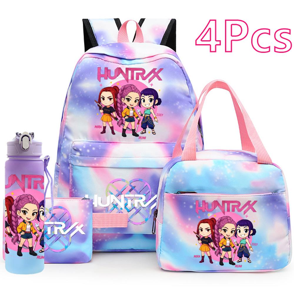 4Pcs/set K-Pop Printed Backpack Handbag Pencil Case with 750Ml Water Bottler for Teenager Boy Girl Schoolbag Large Capacity Waterproof Bookbag Mochila