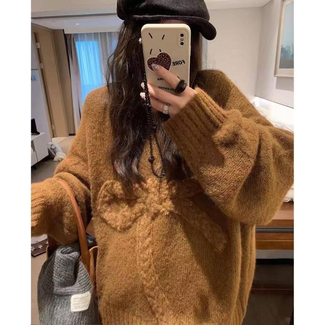 {Camel wool} knitted sweater women s design sense winter new bow-tie crew neck warm sweater A