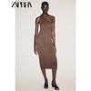 Zaprha 2025 Autumn New Maillard Style Sleeveless off-Shoulder Asymmetric Collar Midi Dress 5063802