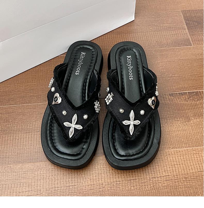 Retro flower platform slippers women's summer new fashion breathable girls flip-flops versatile casual sandals