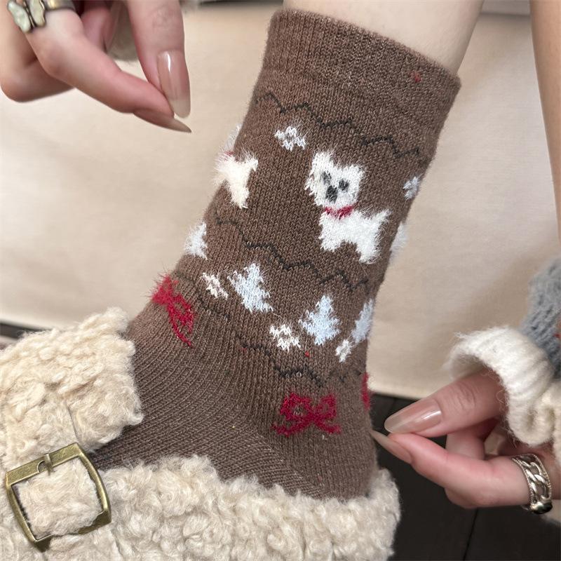 Wool Cartoon Medium Tube Socks Idea Yarn Cartoon Butterfly Socks Thickened Thermal Stacking Socks