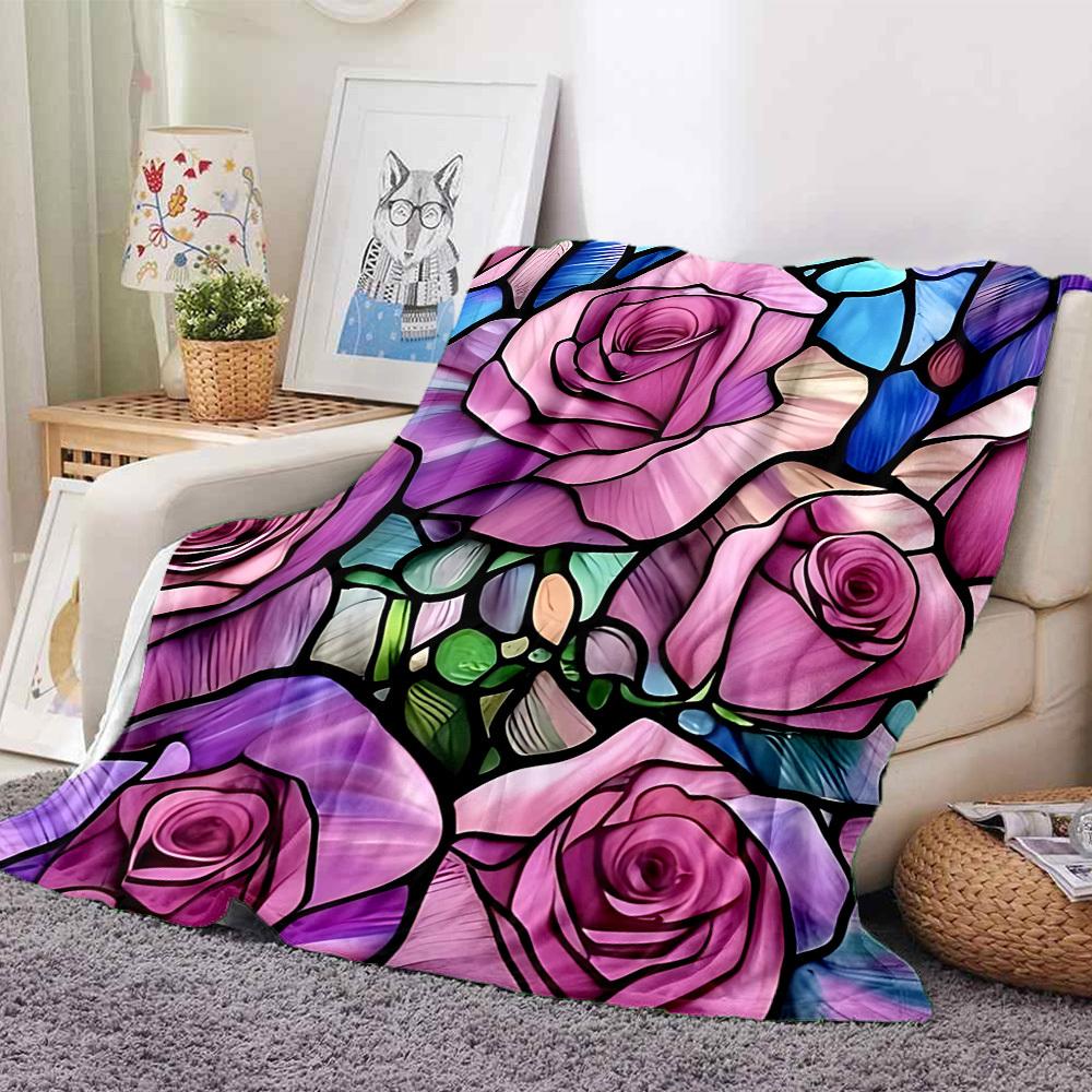 1pc Rose Garden Blanket, Lightweight Flannel Throw Blanket for Sofa, Bed, Travel, Camping, Living Room, Office, Couch, Chair, and Bed