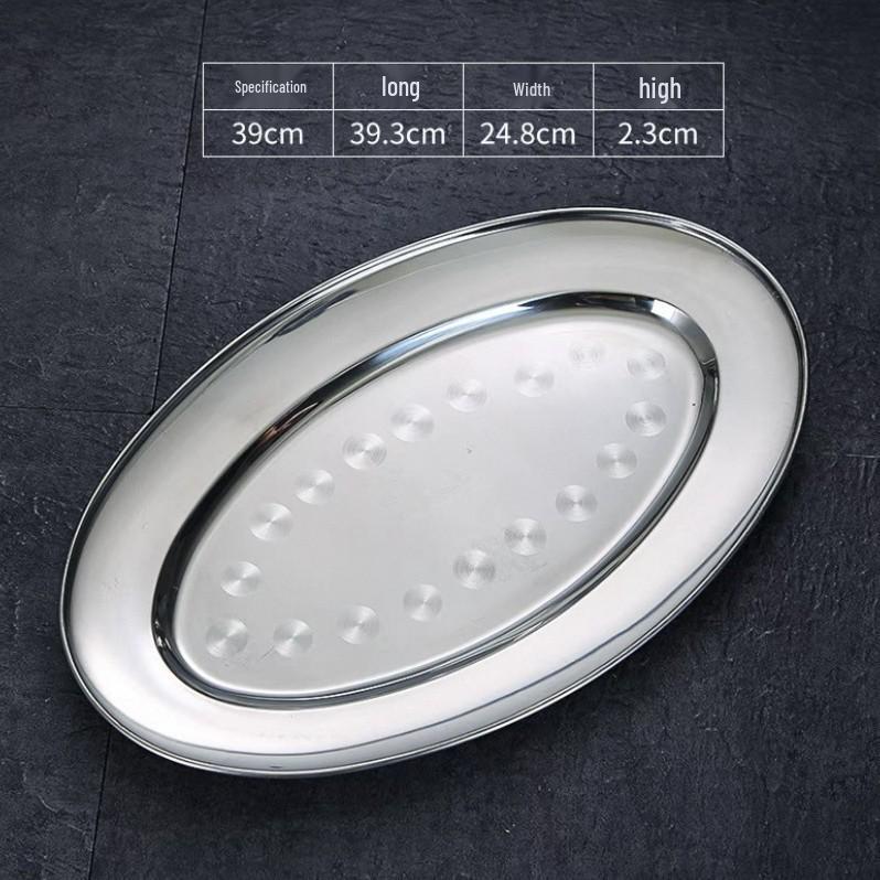 304 Stainless Steel Oval Fish Dish - Creative Steamed Fish Plate, Small Round Dish for Home Use
