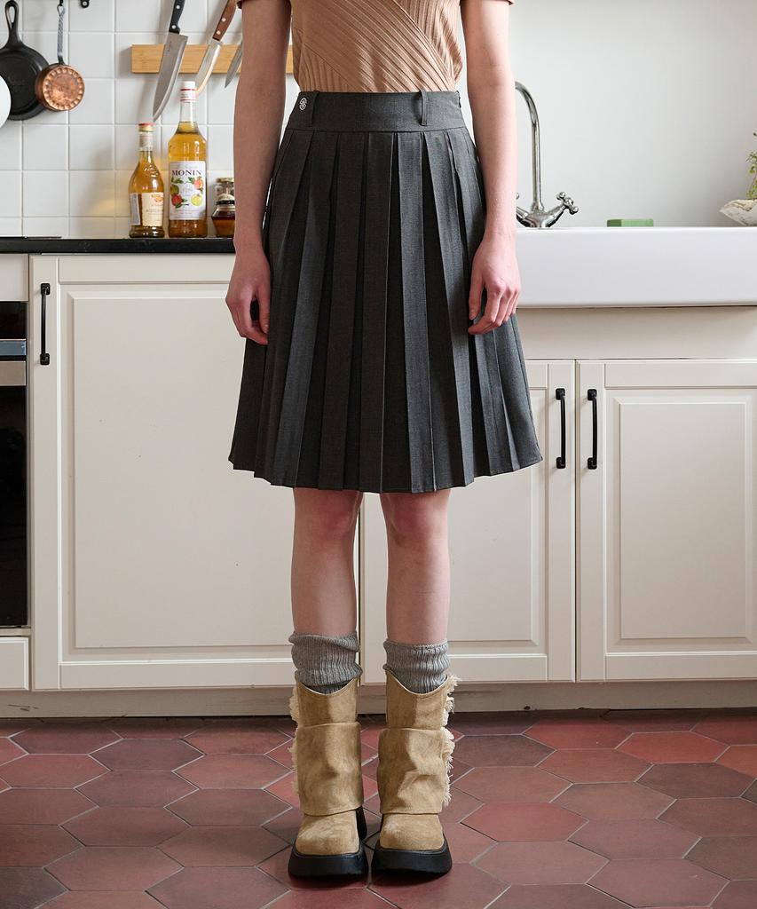 Baitalssain [Line] Back Cut-Out Pleats Midi Skirt