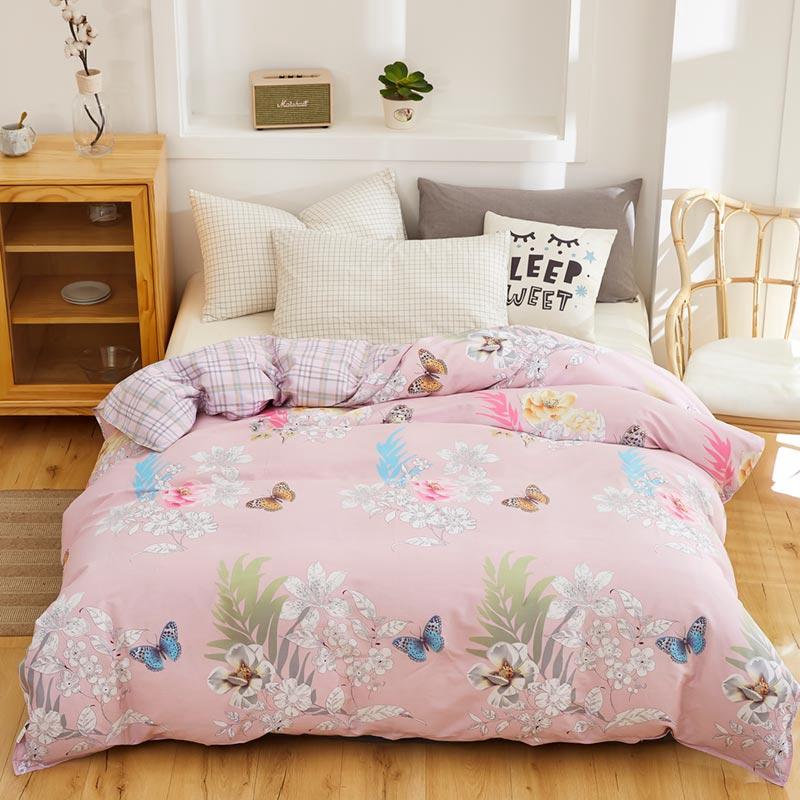 Pink Floral Duvet Cover 100% Cotton Flowers Print Aesthetic Comforter Cover Soft Skin-friendly Bedding for Teens Kids Girls Gift