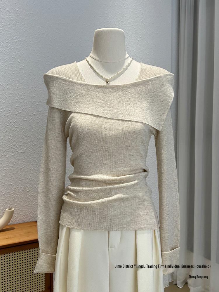 Versatile One-Shoulder Long-Sleeve Knit Top - Slimming Women's Fashion Shirt