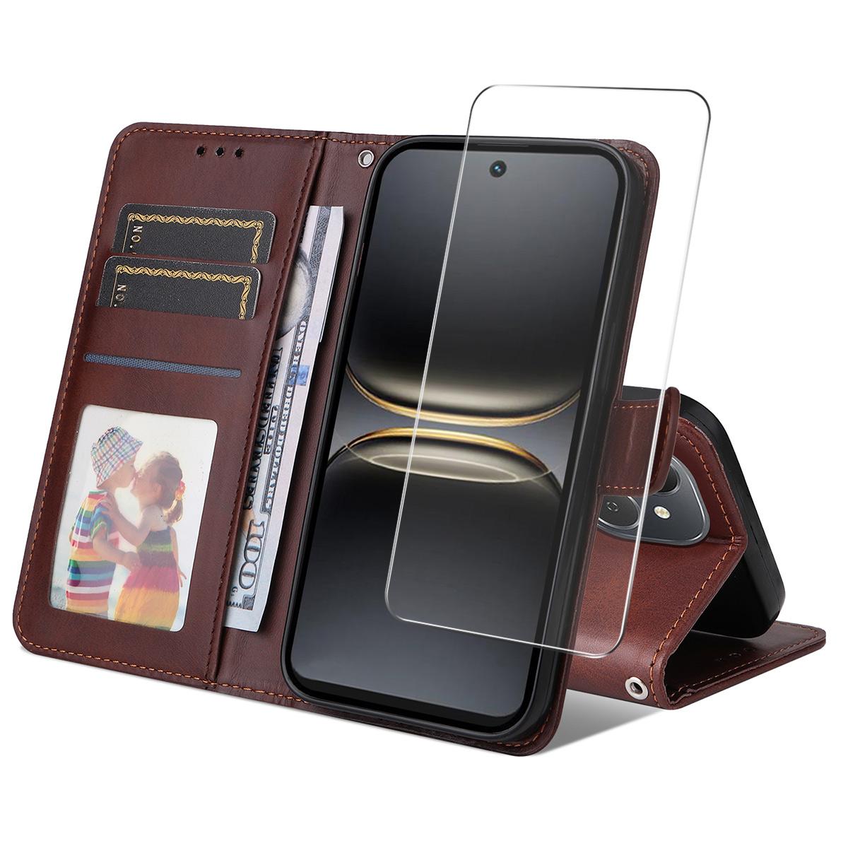 

For TECNO Spark 40C PU Leather Wallet Case ENKAY HAT PRINCE Phone Stand Cover with Tempered Glass E