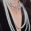 Multi Layer Simulated Pearls Necklace Adjustable Length Clavicle Chain Layering Neckchain Handmade Jewelry For Women