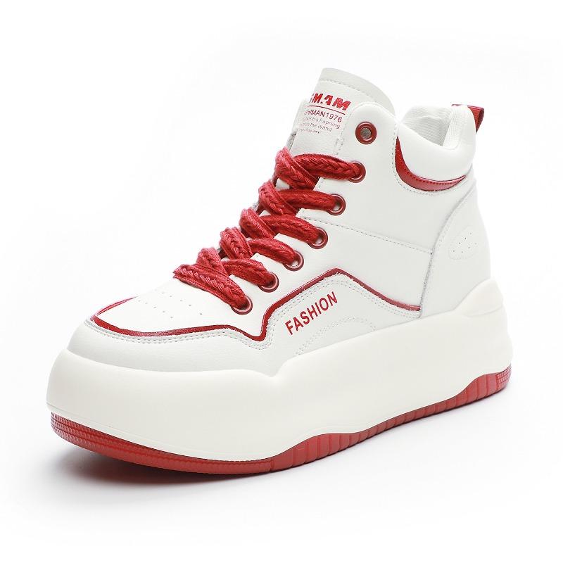 Autumn New Casual Shoes Sports Shoes Lace-up Women's Shoes Inner Height Increase Thick Sole High Top White Shoes Versatile