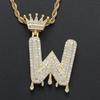 Stylish Hip Hop Zircon Crown Pendant Necklace with 26 English Letters for Women