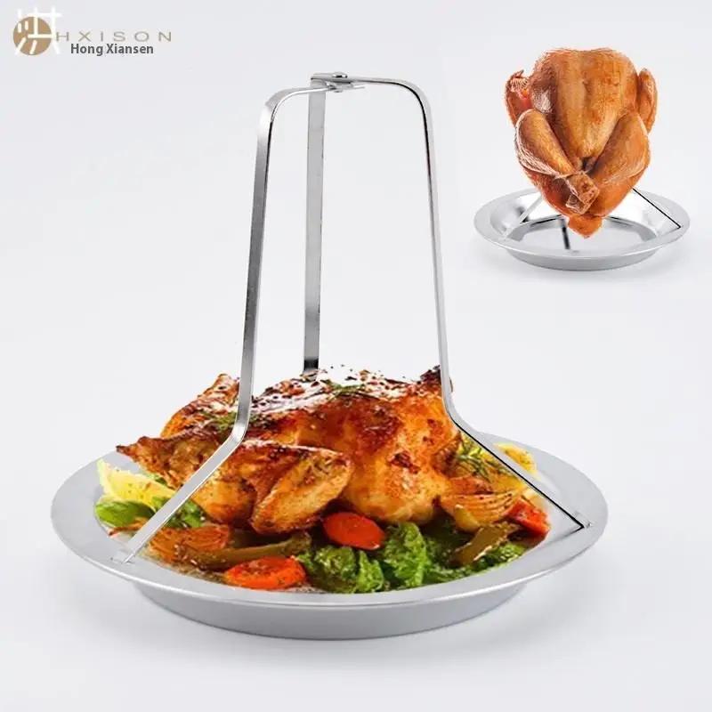 Stainless Steel Chicken Roasting Stand for Indoor & Outdoor Cooking Turkey Rack Holder for Grill Oven Smoker - Kitchen Accessory