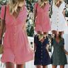 Stylish Women Button Down V Neck Mini Tea Dress In Soft Comfortable Fabric Perfect For Summer Days