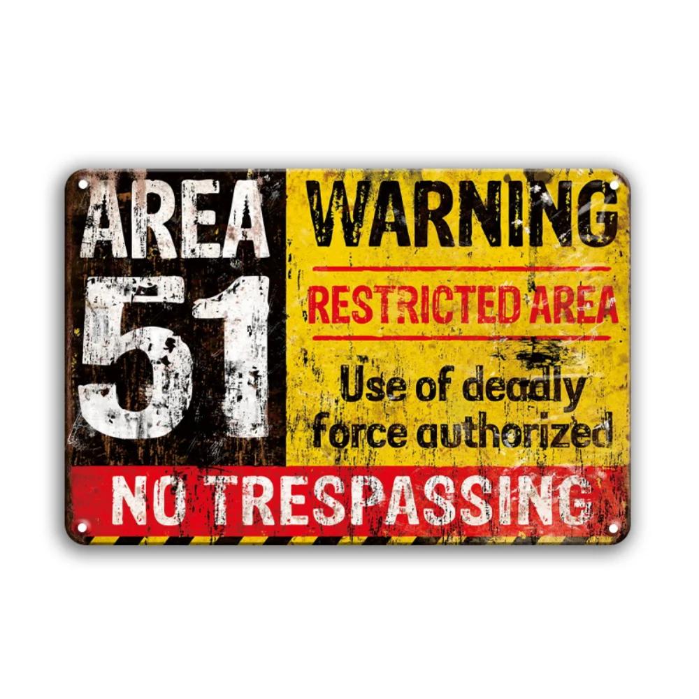 1pc 8x12 inch Warning Sign Zone 51 Vintage Metal Tin Sign - Area Warning Danger No Trespassing Poster Metal Sheet Wall Decor 20x30cm（7.8x11.8inch）
