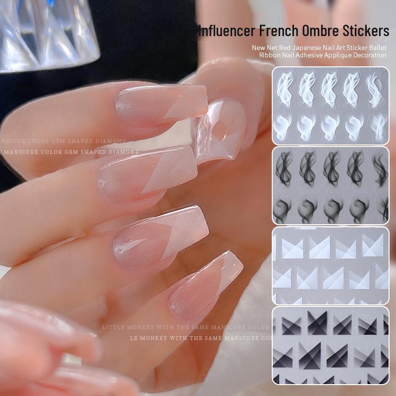 

French Gradient Plaid Nail Stickers - Semi-Transparent & Ultra-Thin