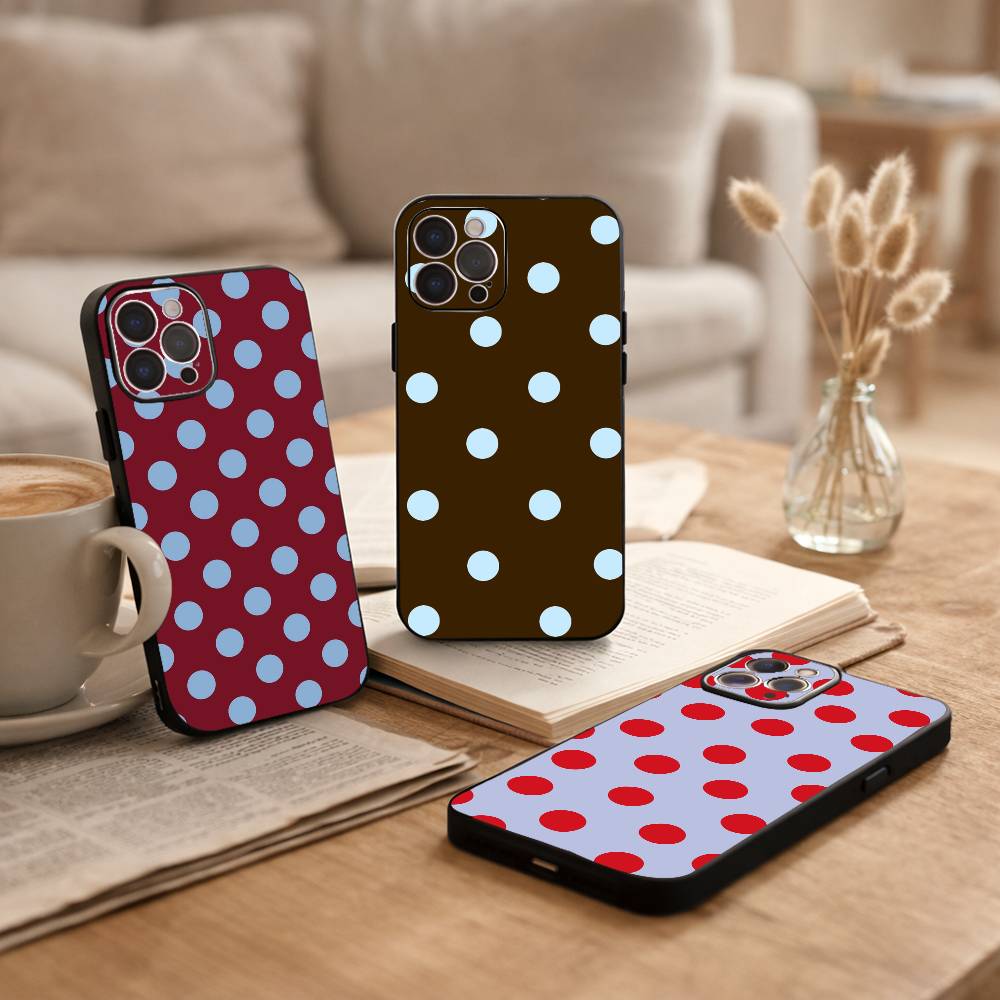 Ins Style P-Polka Dot Vintage Phone Case For iPhone17 16 15 14 13 12 11 Pro Max Plus,5G Soft Black Case
