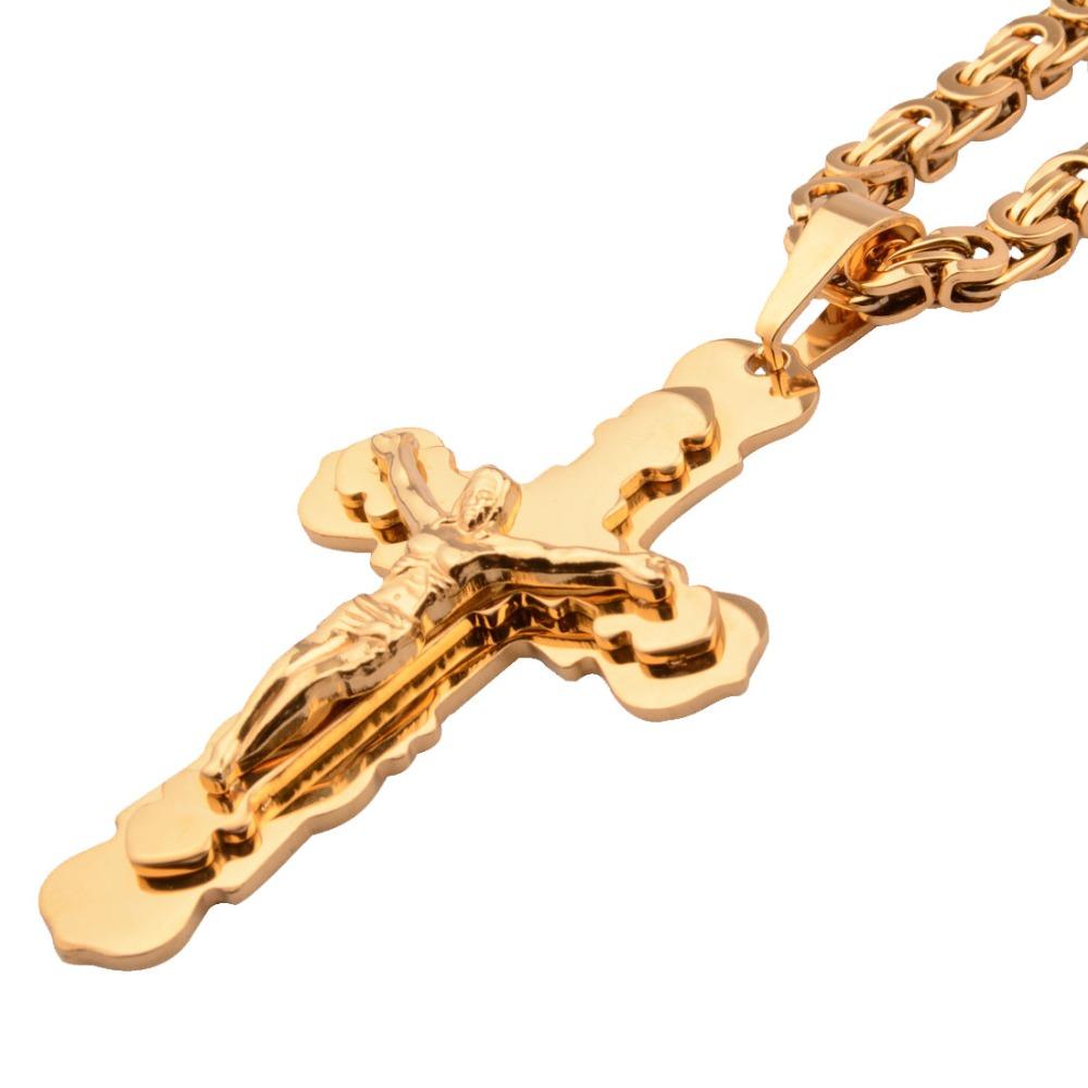 Big Cross Necklace Gold Color Stainless Steel Trendy Pendant & Chain Christmas Gift for Men/Women Holy Bible Jewelry