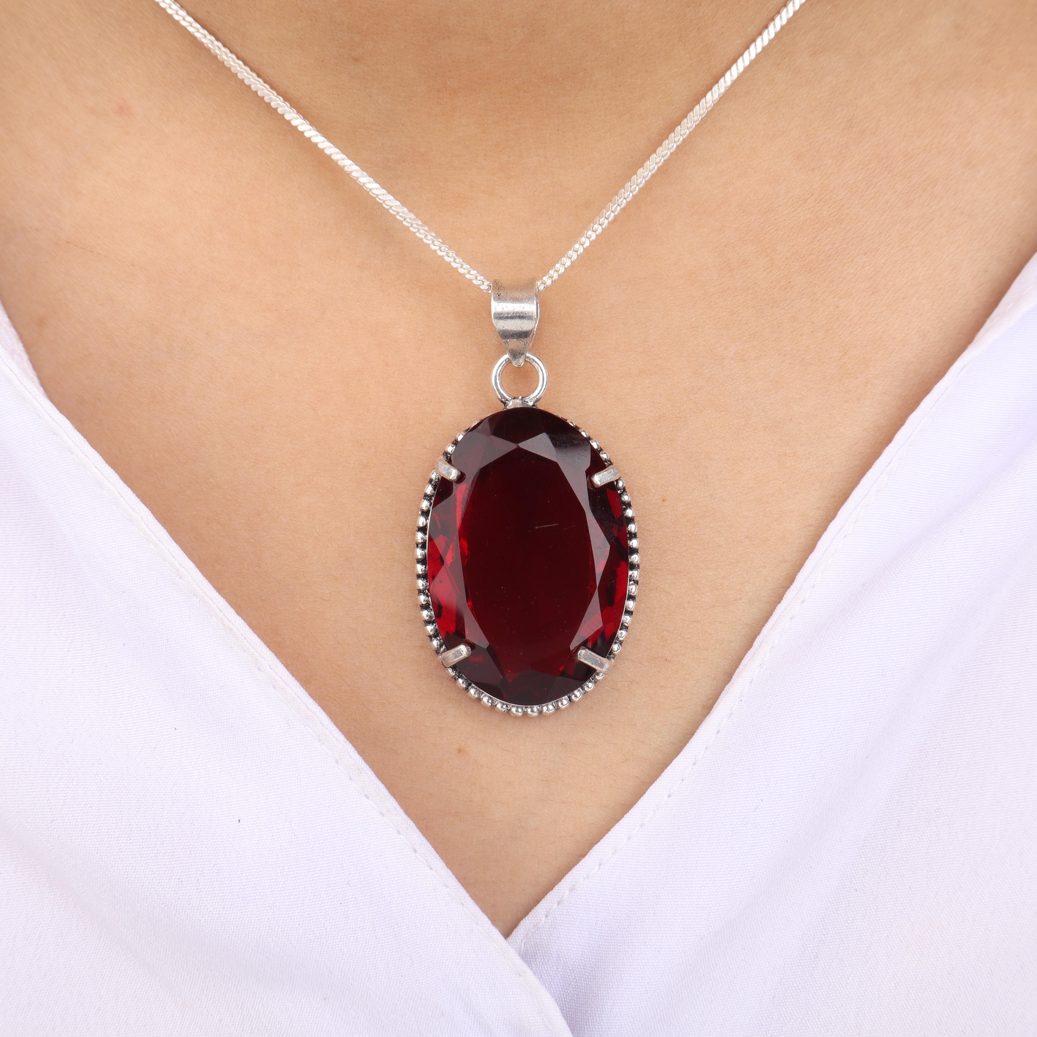 

Mozambique Garnet Gemstone Silver Designer Pendant 1.75 , 925 Sterling Silver Handmade Jewelry, Garnet Pendant For Anniversary Gift PP-63-15