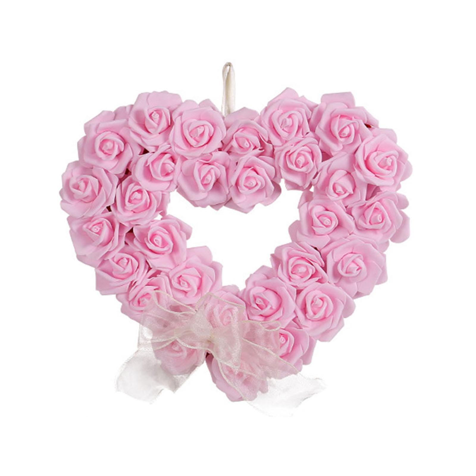 

Artificial Rose Wreath Flower Wreaths Heart Love Garland Wall Hanging Sign for Front Door Wedding Party Decorations рожевий