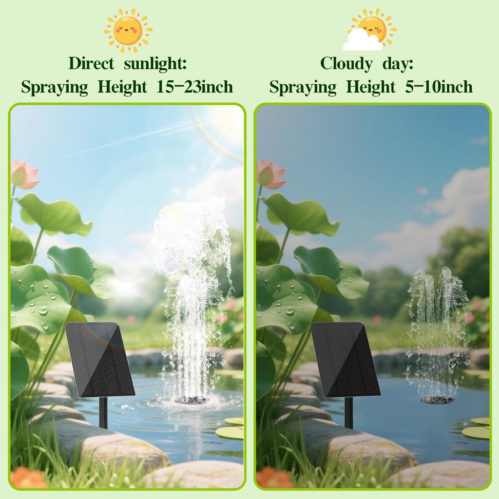 2.5W 5V Separated Solar Water Fountain Pump Kit with 5 Spray Nozzles Outdoor Water Feature for Bird Bath Small Pond Garden Decoration