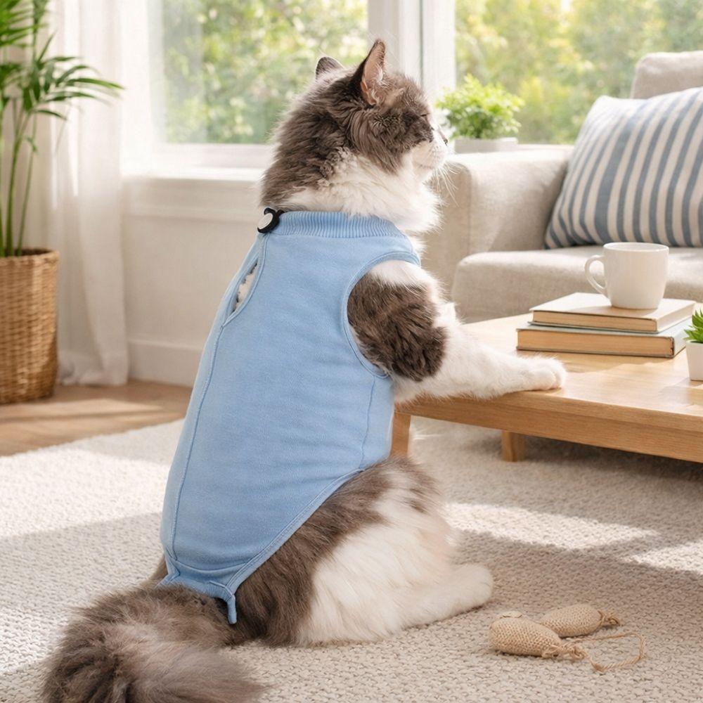Adjustable Cat Recovery Suit Soft Comfortable Pet Anti-Lick Suit Solid Color Breathable Cat Weaning Suit Pet Supplies