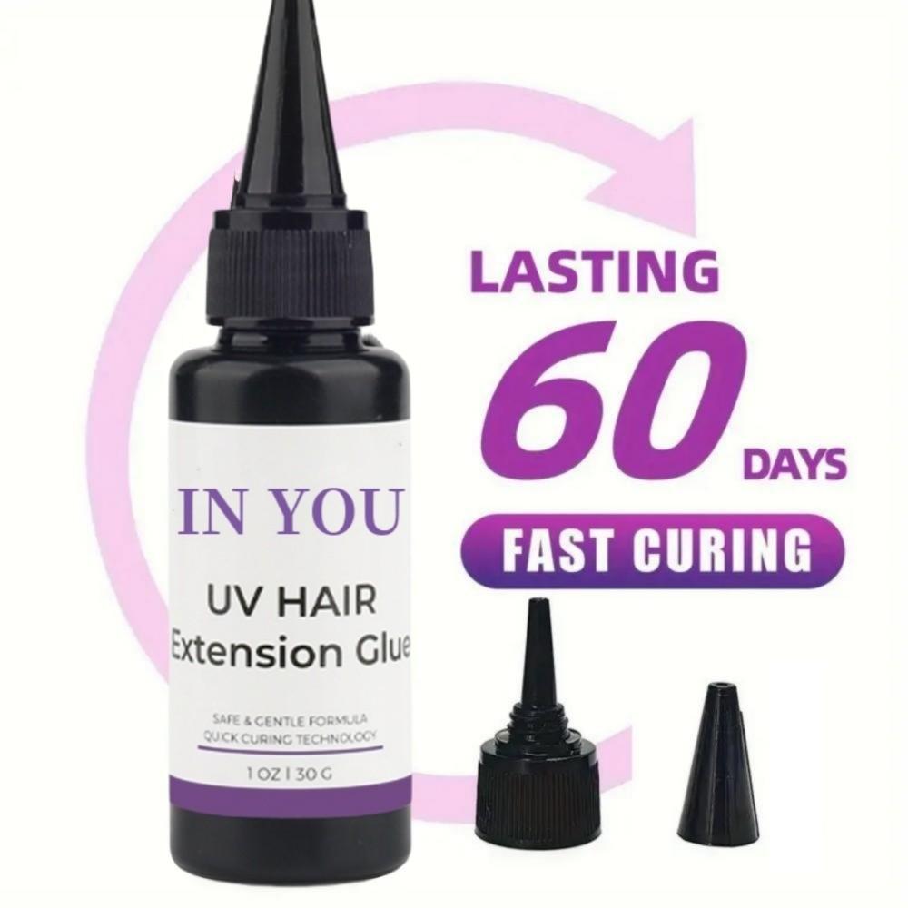 Adeziv UV pentru Extensii de Păr 30g, Adeziv Invizibil cu Uscare Rapidă pentru Lampă UV, Legături Impermeabile și Sigure, Sistem Extensii de Lungă Durată cu Aspect Natural
