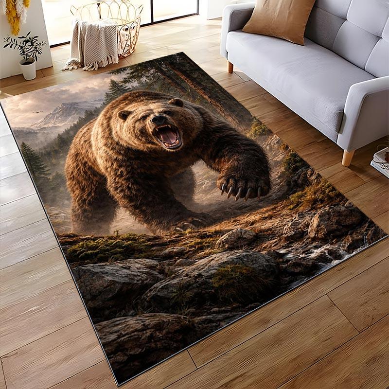 Realistic Roaring Bear Forest Print Carpet for Living Room Decor Suitable for use as an anti-slip for living room bedroom sofas