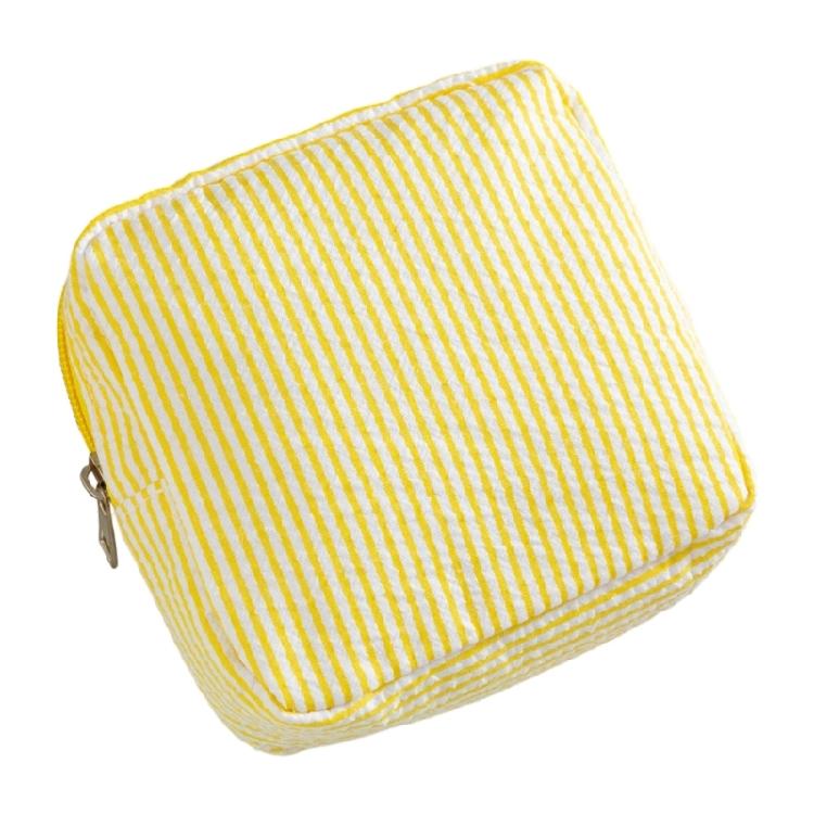 

Toiletry Bag Striped Bubble Cloth Storage Container for Makeup Brushes Charger Or Feminine Products жёлтый