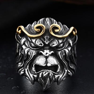 Retro Black Myth Wukong Ring For Men Punk Gothic Zircon Large Adjustable Ring Journey To The West Monkey King Accessories Gift