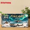 D Flat Design a Vintage Route  Finnish Metal License Plate  a Heavy Metal Sign Featuring The Finnish Flag Northern Lights