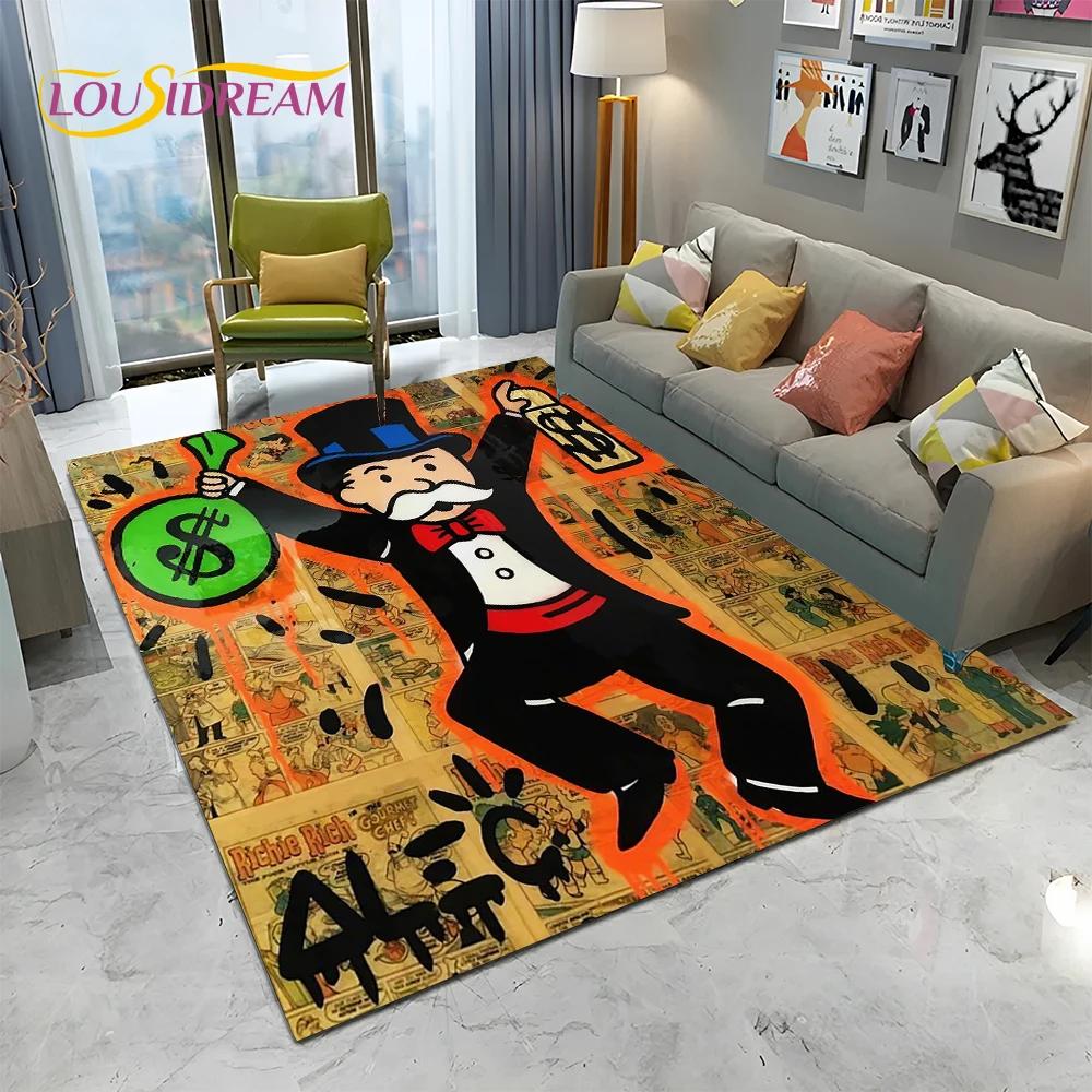 Retro Games Dollar Monopoly Cartoon Carpet Rug for Home Living Room Bedroom Sofa Doormat Decor,kids Area Rug Non-slip Floor Mat
