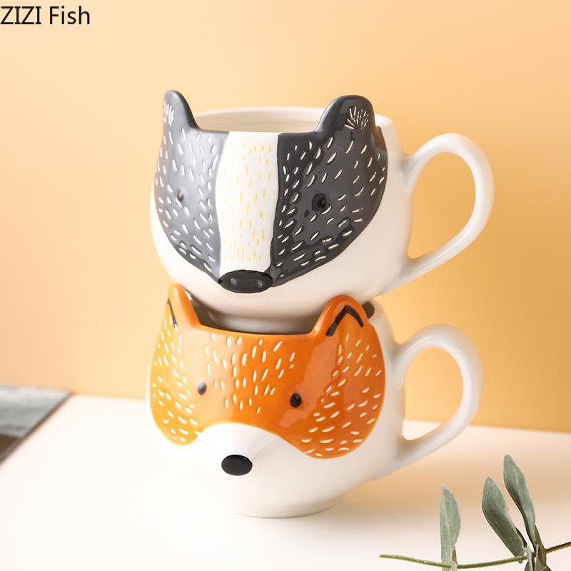 Hand-painted Cartoon Animal Ceramic Mug Creative Breakfast Oat Milk Cup Afternoon Tea Coffee Cup Home Drinking Set Wedding Gift