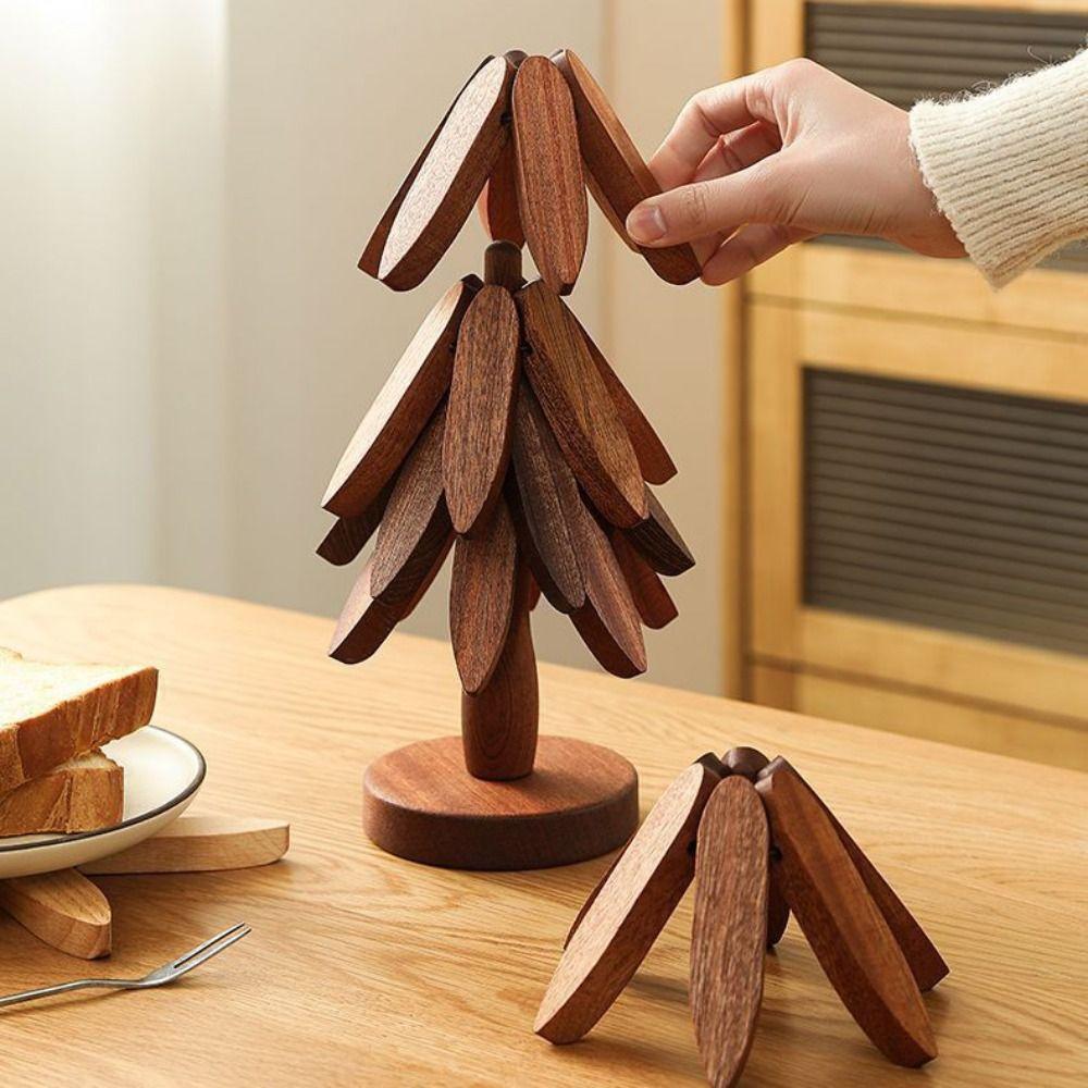 Foldable Wooden Trivets Anti Scald Insulation Pads Multifunctional Christmas Tree Coaster  Kitchen