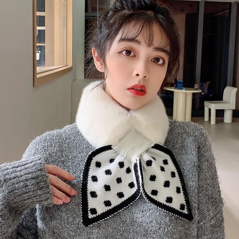 Women Winter Warm Thicken Cross Collar Neck Warmer Solid Color Faux Rabbit Fur Plush Elegant Knitted Shawl Scarfs