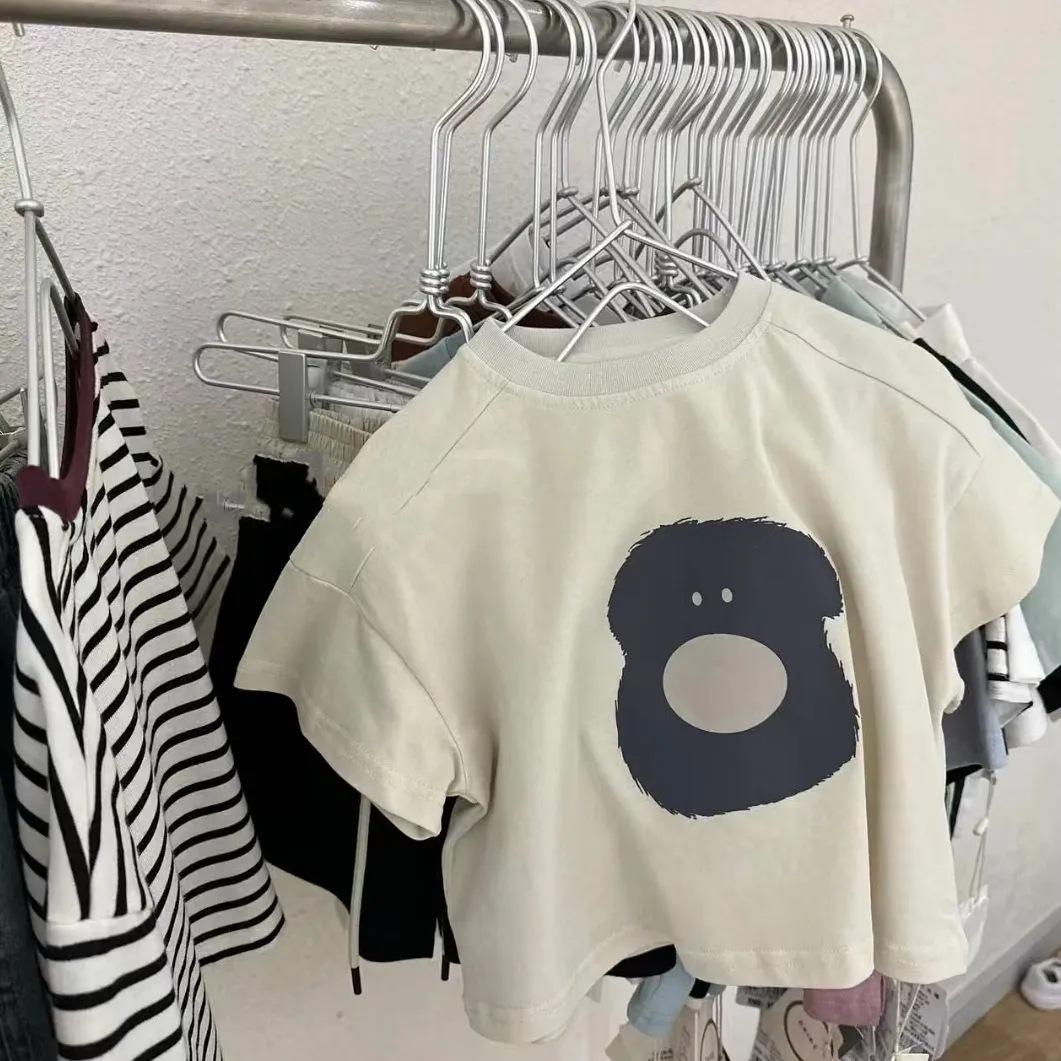 Cute Big Mouth Bear Print Kids Loose Short Sleeve T Shirt Boys Girls Summer Casual Cool Top 80