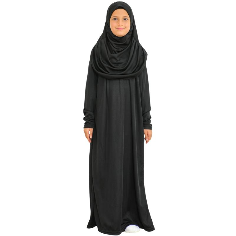 Rochie de Rugăciune pentru Copii Haine Musulmane pentru Fete Abaya cu Mâneci Lungi cu Hijab Set Maxi Islamic din Două Piese Eșarfă Caftan Jilbab
