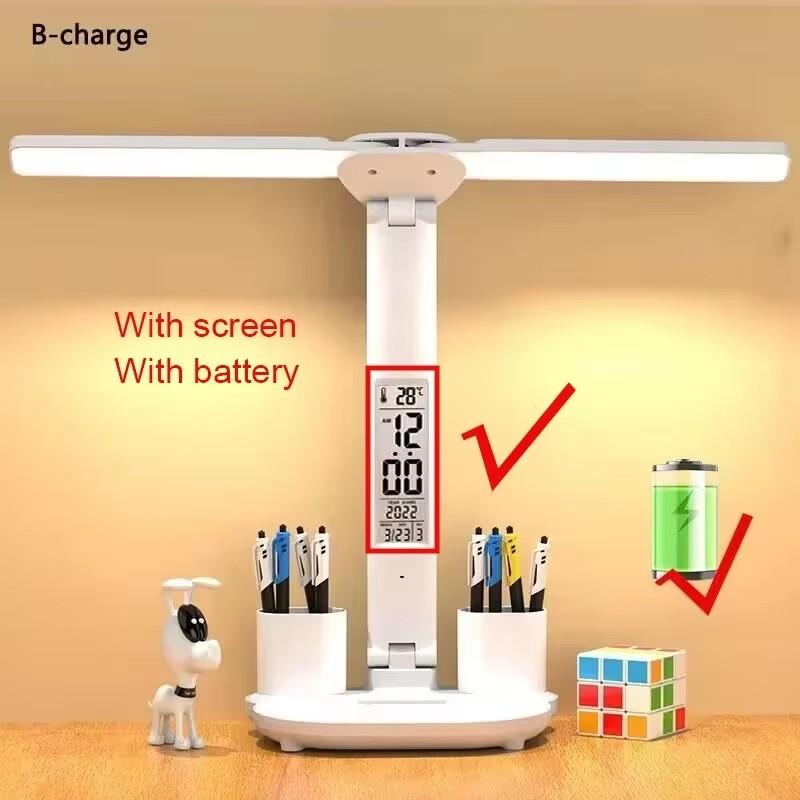 Rechargeable Led Table Lamp for Study Desk Lamp Reading Light Led Night Light with Fan Led Clock Dispaly Reading Desk Light