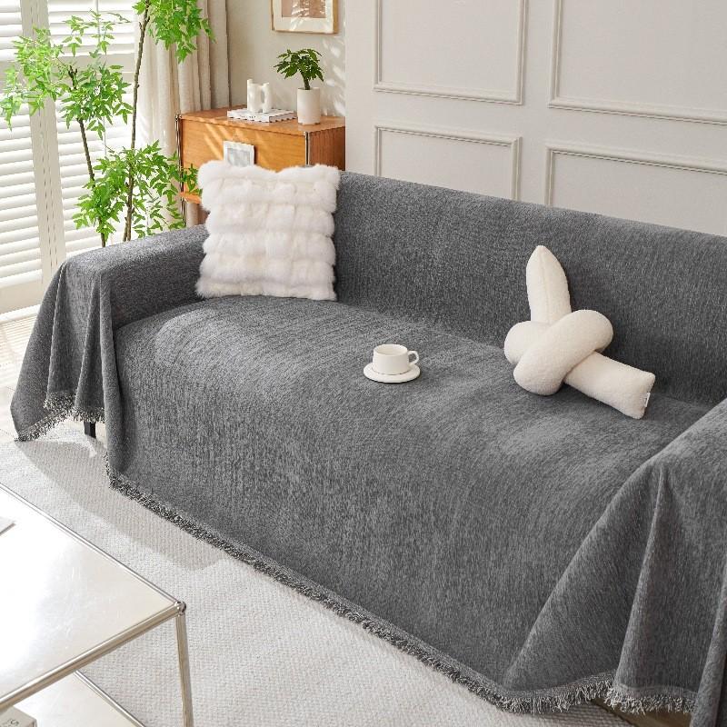 Solid Color Chenille Sofa Mat Four Season Universal All Inclusive Furniture Protector Anti-cat Scratch Chair Blanket Home Decor