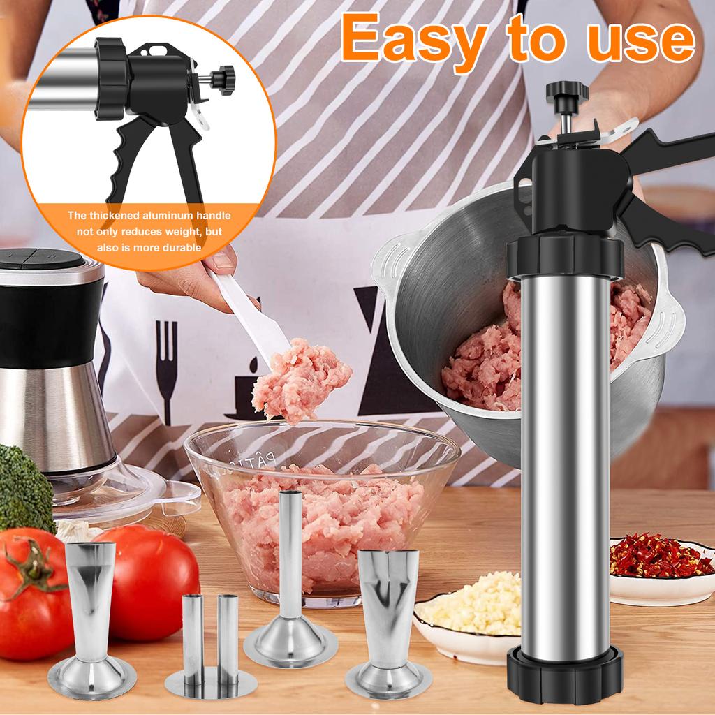 1Set Manual Sausage Stuffer Kit Stainless Steel Jerky Maker Kit  Easy Cleaning Homemade Sausage Machine for Home Kitchen Gadgets