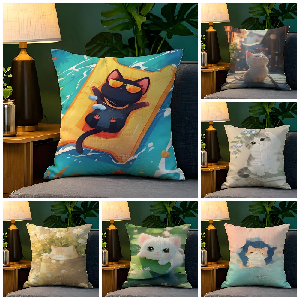 Sunny spring day leisurely cat Pillow Case Natural Linen Pillow Case DoubleSided Decor Sofa Pillowcase Home Decor