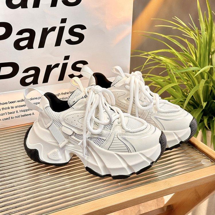 

Женские повседневные кроссовки на высокой платформе 6 см, новинка весны 2024 г., массивные кроссовки со шнуровкой, универсальная корейская дизайнерская уличная обувь для женщин 40 бежевый