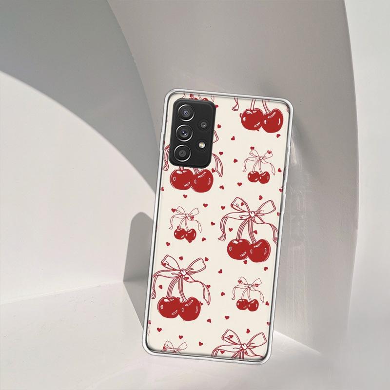 Cherry Bow Phone Case for Samsung A54 A57 A37 A17 A14 A15 A12 A24 A34 A55 A35 A25 A52S A07 A05S A04S A22 A32 A72 Galaxy Note 20