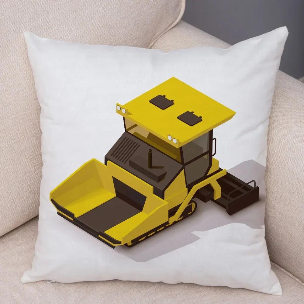 Cartoon Excavator Bulldozer Pillowcase Car Ornaments Office Living Room Sofa Home Pillowcase