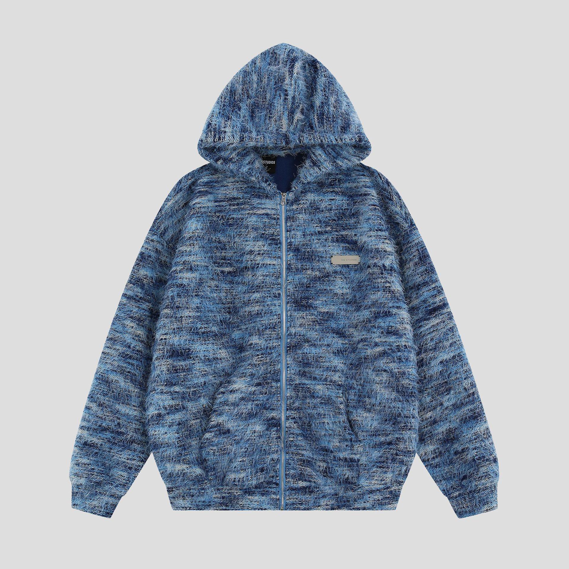

Brown National Tide Oil Painting Gradient Stripe Thick Hoodie Cardigan for Couples - Men’s Autumn/Winter Collection XL синій