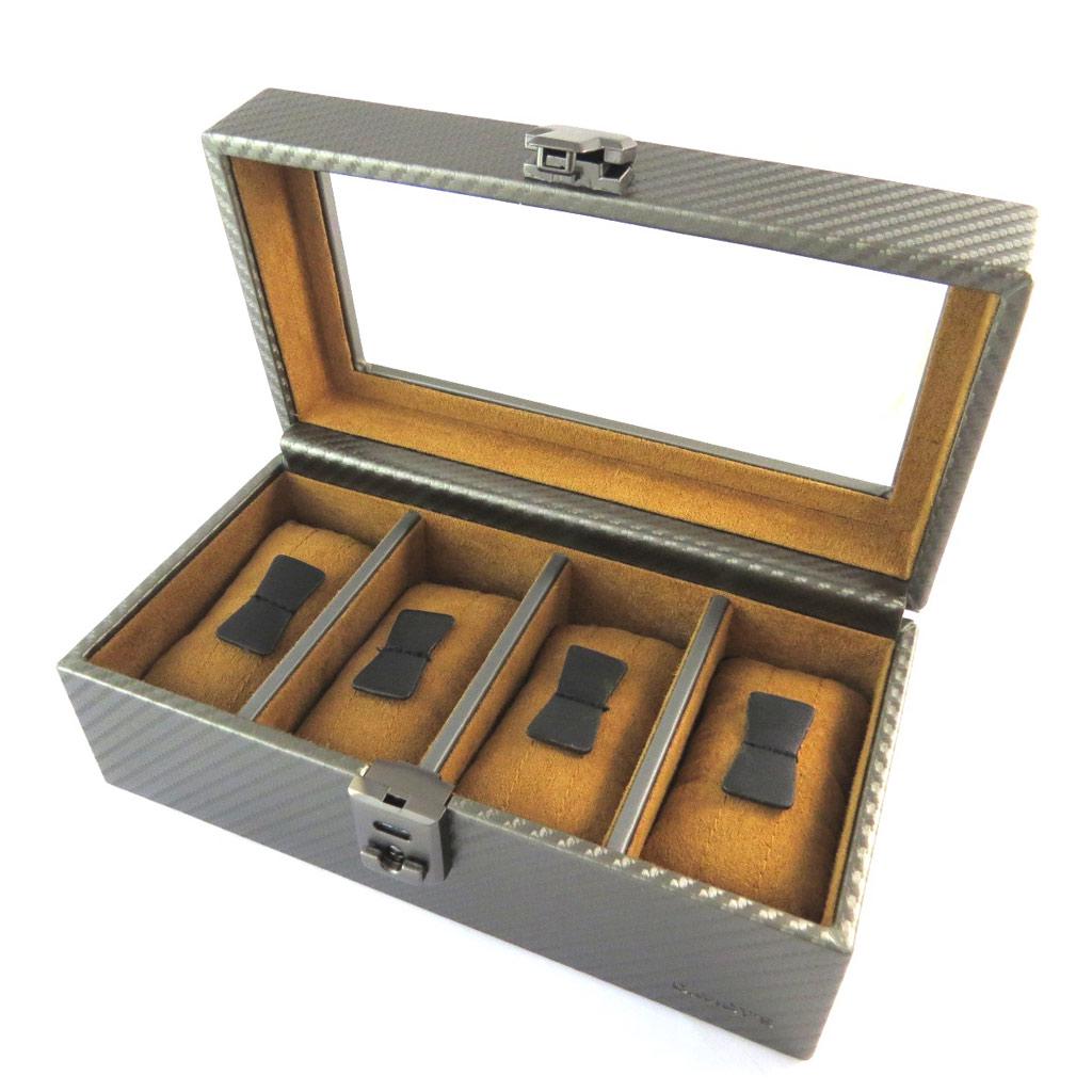 Davidt's [P1404] - 'Graphite Design' Anthracite Grey Watch Box (4 Watches) - 21. 5x11x8. 5 Cm