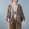 Korean-Style Women's Hollow Lace Batwing Sleeve Cotton Cardigan - Summer Retro Long Sleeve Top