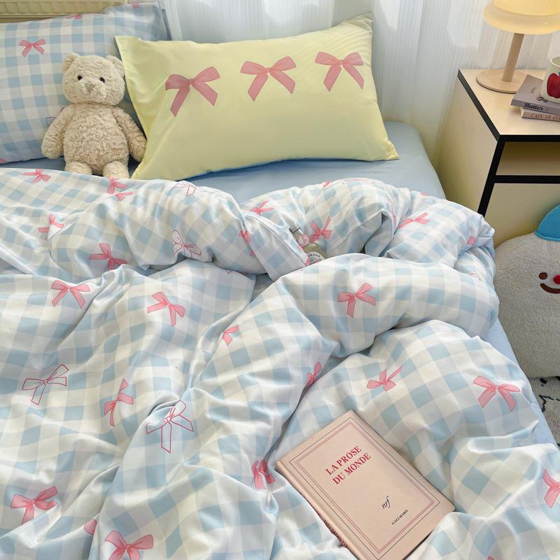 Bedding Four-piece Set Skin-friendly Washed Dormitory Bed Three-piece Set Bed Sheet Quilt Cover Pillowcase